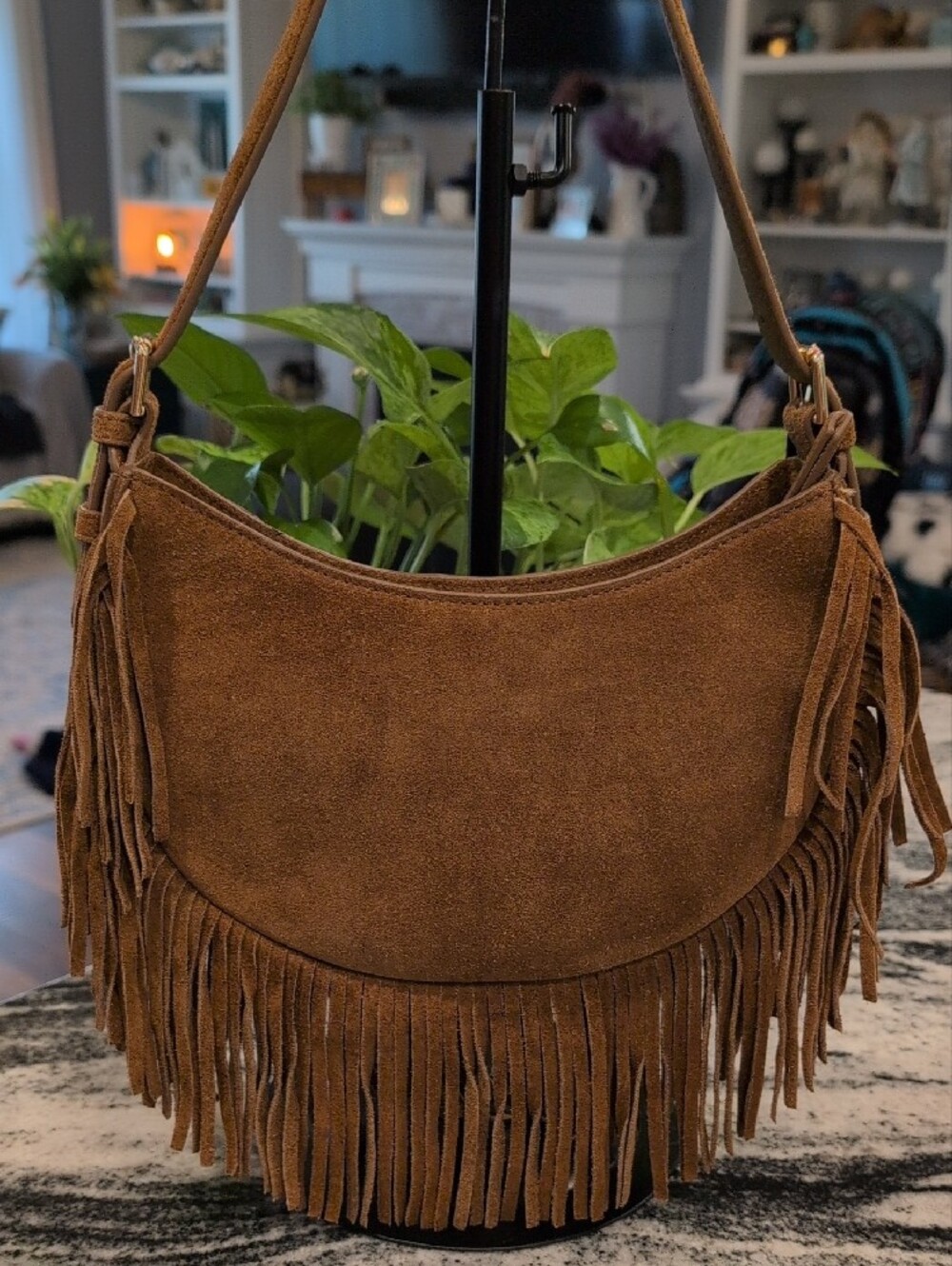 Sukvano Suede Leather Fringe Shoulder Hobo Bag - Picture 3 of 5